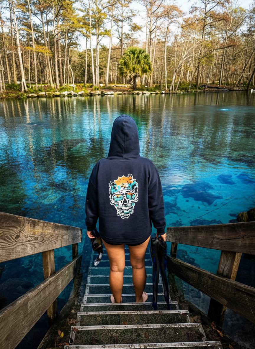 OG Heavy Skull Hoodie in clean Florida springs setting